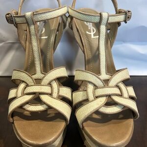 YSL tribute beige canvas platform heels